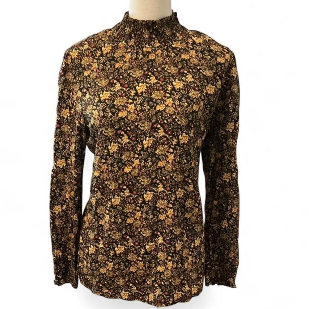 Alexander Jordan Blouse Womens Medium New Smocked Mock Neck Floralโ